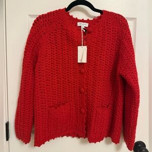 NWT Madewell Alexa Chung Red Crochet Wool Cardigan SZ M
